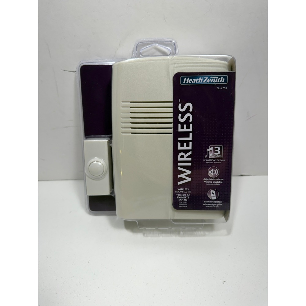 Heath Zenith SL-7753 Wireless Doorbell Kit 13‎ Sounds 150ft Range Off-White NEW